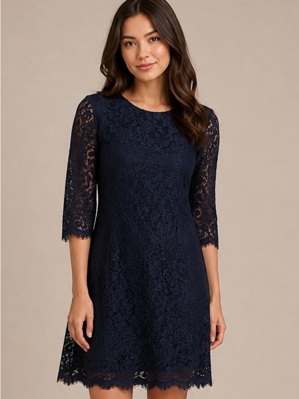 Diane von Furstenberg DVF Navy Blue Lace Shift Cocktail Dress Size 0
